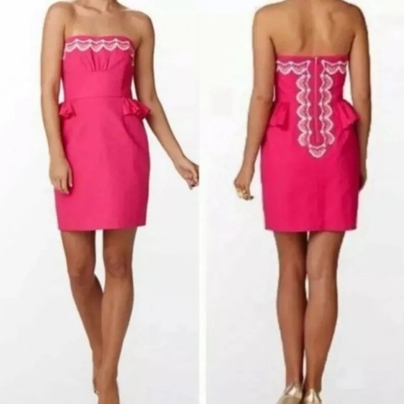 Lilly Pulitzer Dresses & Skirts - Lilly Pulitzer Maybell Peplum Pink Strapless Midi Ruffle Party Dress Size 10